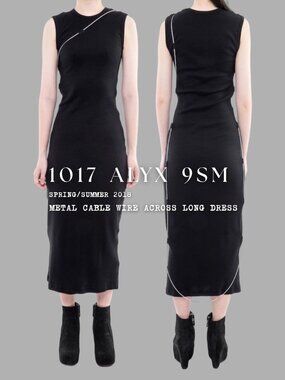 1017 ALYX 9SM SS18 Black Cotton Bodycon Maxi Dress with Metal Cable Detail Sz XS